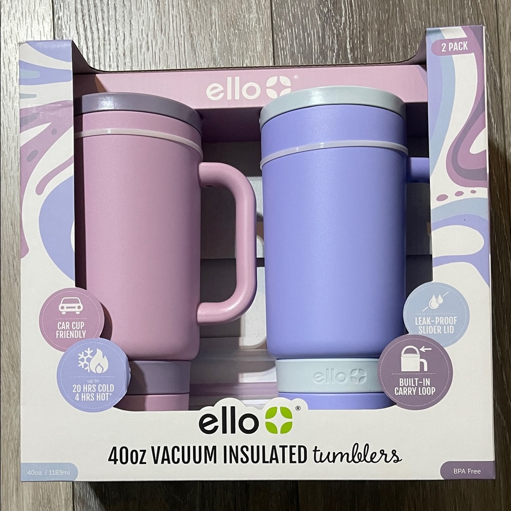 Ello Purple and Pink Two 40 Oz Water Bottle with Built-in Carry Loop